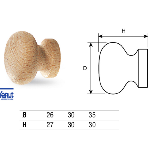 Pomolino Mobile Legno Faggio con Bussola 4ma d.26x27h   Comferut