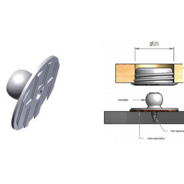 Maschio Senza incasso E a Basso incasso Portata kg.5 mm.25x9,5   Fastmount