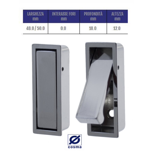 Maniglia Incasso Scatoletta Ma4 mm.18x50x12  varie finiture | Cosma