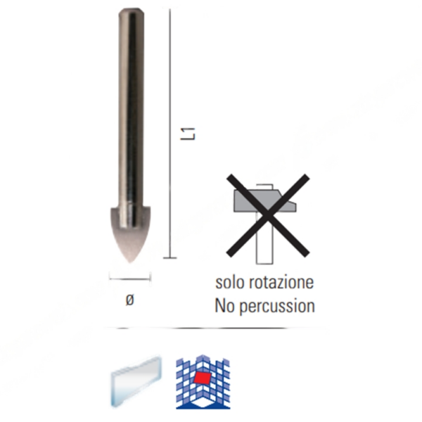 Punta a Lancia per Vetro e Materiali Fragili Varie Misure | Ecef