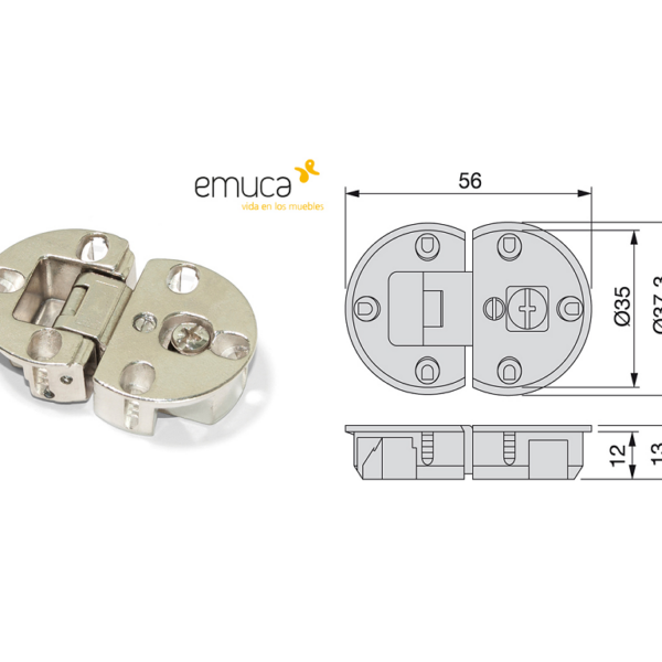 Cerniera Anta Ribalta d.35 Regolabile ± 3mm Nichelata  |  Emuca