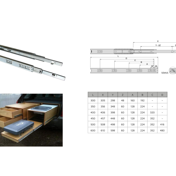 GUIDE CON SFERE PER CASSETTO CON SQUADRE ESTRAZIONE TOTALE 45,7x12,7h PORTATA kg.30 ZINCATO VARIE LUNGHEZZE  |EMUCA
