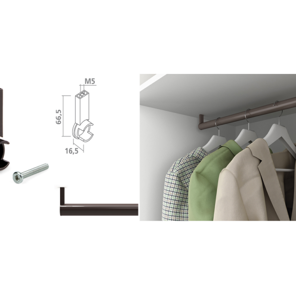 Reggitubo Laterale Zama per Tubo Tondo mm.66,5x16,5 Passante Moka Ral8019   Emuca