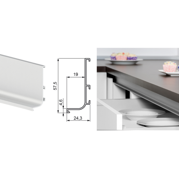 Profilo Gola Superiore mm.57,5x24,3 cm.390 Alluminio varie finiture | Emuca