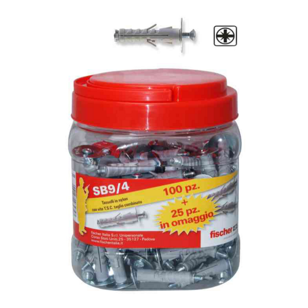 SB 9/4 Tassello Nylon Espansione a Vite pz.100+25 con Vite PH / PZD | Fischer