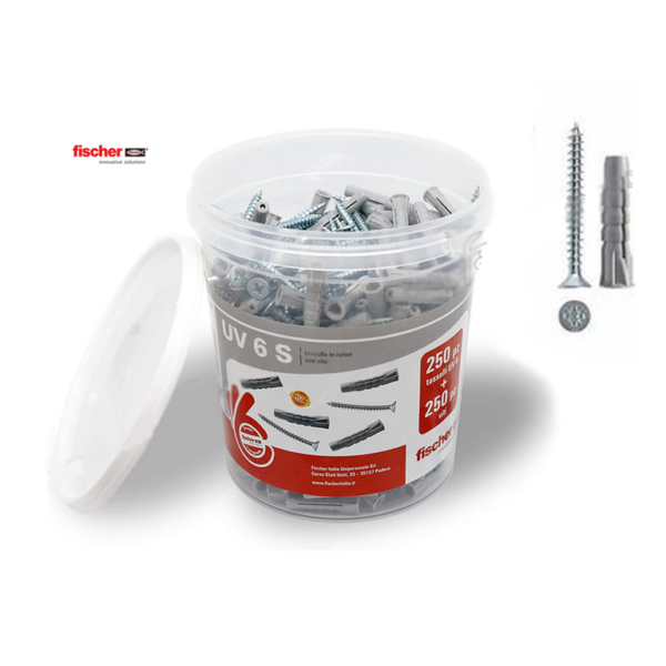UV 6 S Tassello Nylon con Vite mm.4,5x40 ZN pz.250 Barattolo | Fischer