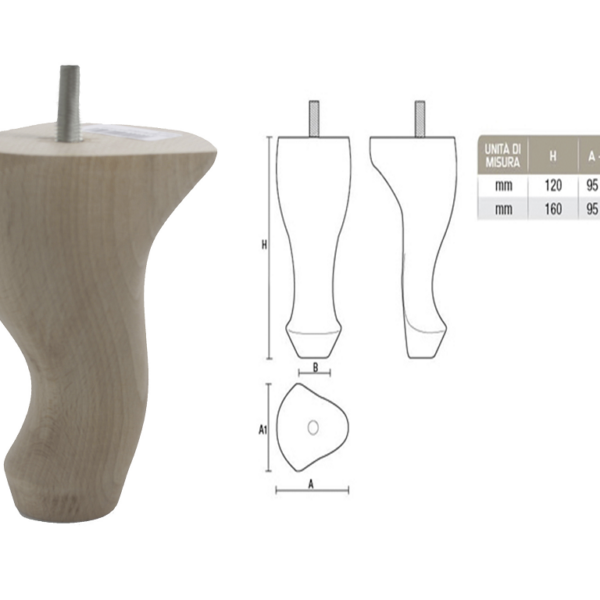 Piede Legno Faggio Grezzo con Vite Filettata Ma10x30 d.95x65 mm.160h | Gpi