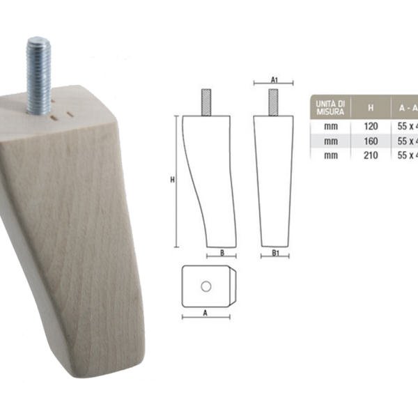 PIEDE LEGNO FAGGIO GREZZO CON VITE FILETTATA MA10x30 d.55x45 VARIE MISURE  |GPI
