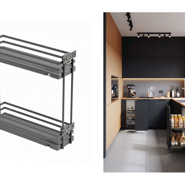 Cestello Laterale Movixpro 2 Ripiani per Cucina senza Binari Antracite Ral 7025 mm.150/ 200 | GTV