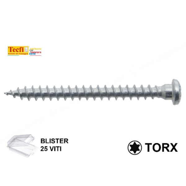 VITE TC FILETTO INTERO TORX25 PER ANGOLARI ZINCATO IN BLISTER mm.5 VARIE LUNGHEZZE | TECFI