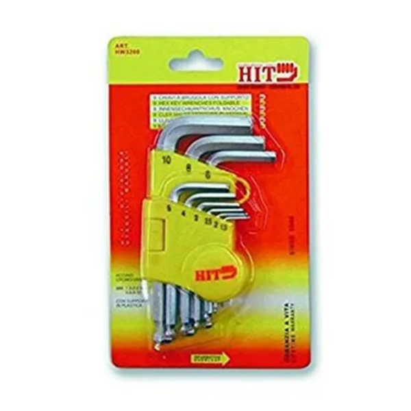 Serie Chiavi Esagonale Piegata Punta Sferica mm.1,5-10 pz.9  HIT