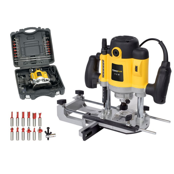 Fresatrice Verticale Router w1500 Trimmer Manuale  Attacco Mandrino mm.8-12+ Frese pz.12  Power Plus
