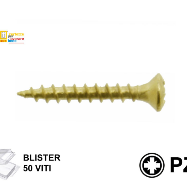 VITE TRUCIOLARE TGS IMPRONTA CROCE PZ2 OTTONATA IN BLISTER mm.3,5 VARIE LUNGHEZZE | TECFI