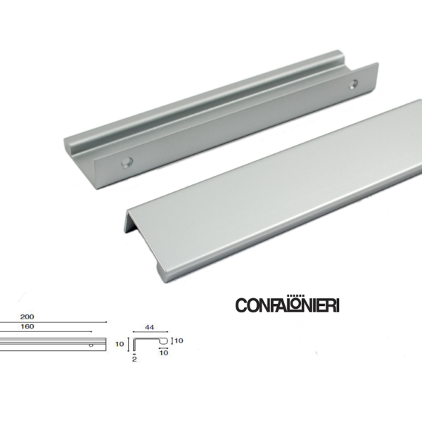 Maniglietta Mobile per Bordo Anta Interasse 160 mm.200x45x20h  Alluminio varie finiture   Confalonieri