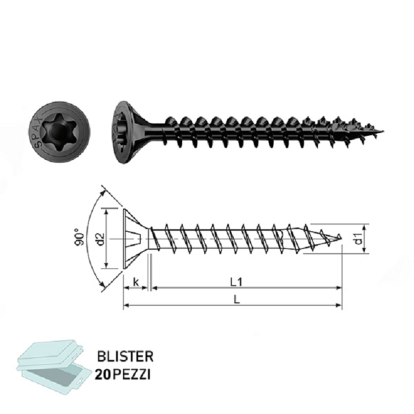 Vite Legno TSP Speedy TX20 Zincato Nero in Blister da pz.20 mm.4,0x40 | Abc-Spax
