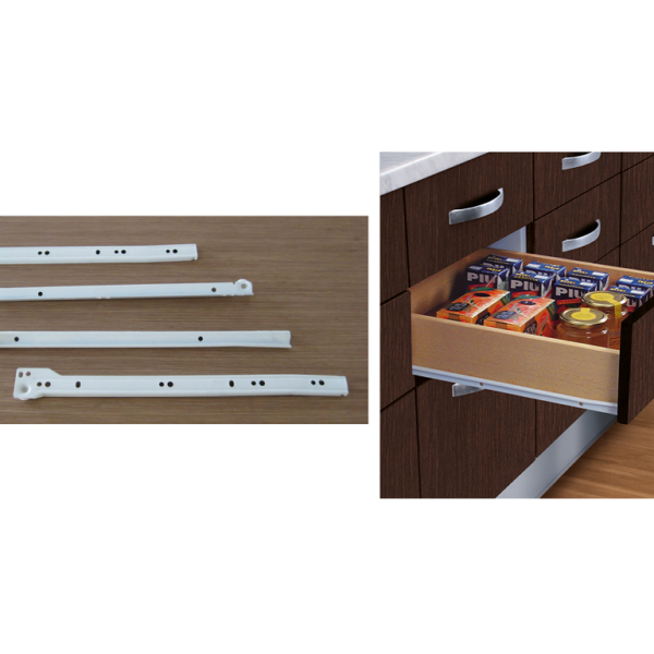 Guide per Cassetto a Rulli Nylon Estrazione Parziale Portata kg.25 Bianco Varie Lunghezze | Adar