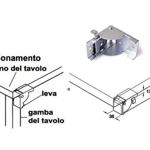 Cerniera per Gamba Tavoli Pieghevole mm.38x38 Zincato Dx-Sx pz.2