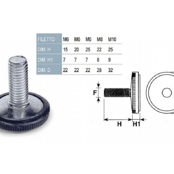 PIEDINO REGOLABILE ZINCATO CON BASE PLASTICA NERA