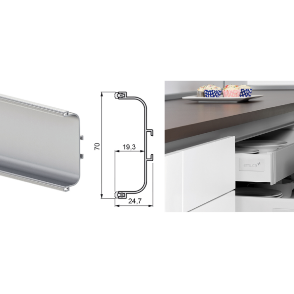 Profilo Gola Centrale mm.70x24,7 cm.390 Alluminio varie finiture | Emuca