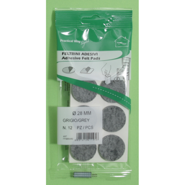 FELTRINI ADESIVI TONDI 2 PLACCHE SPESSORE 3,5 mm. GRIGIO