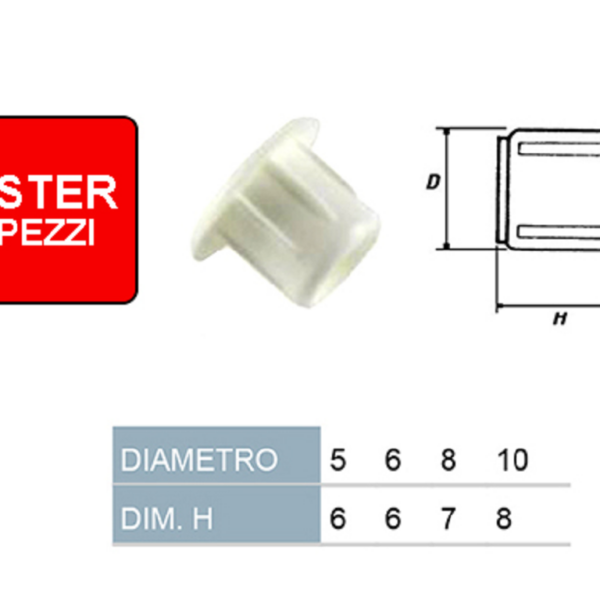 TAPPO COPRIFORO PLASTICA IN BLISTER DA 10 PEZZI BIANCO  VARIE MISURE