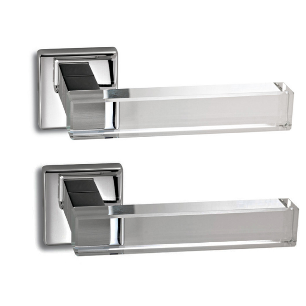 Maniglia Shiny Cristallo Rosetta Quadra d.50x50x6h Bocchetta Foro Chiave varie finiture | Ento