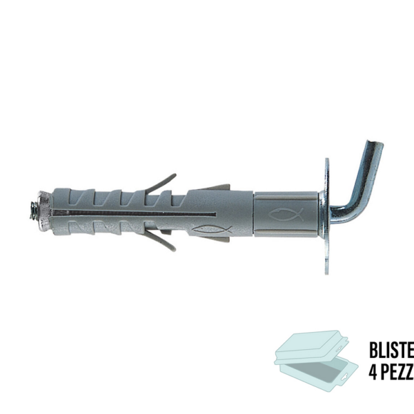 SB 9/ L8 Tassello Nylon Espansione a Vite in Blister da pz.4 Prolungato Gancio Corto  Fischer