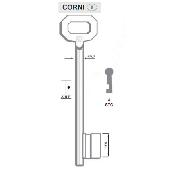 Chiave Cifrata per Serratura Applicare Cantina Corni 4stc | Silca