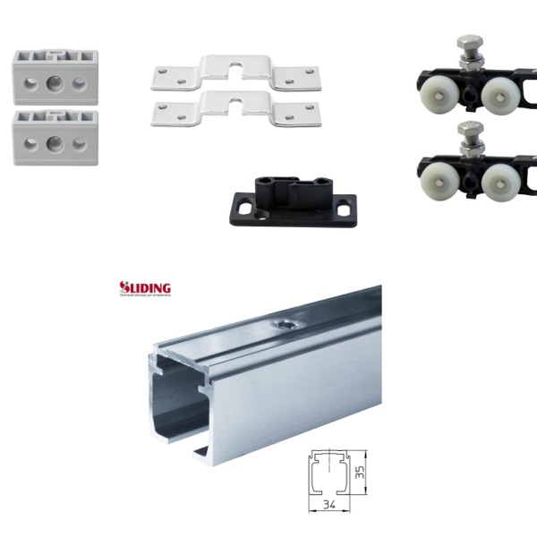 Sistema Scorrevole Per Porta Modello Dragon Kg.60 Piastra 02E Profilo Puma 120+Binario varie lunghezze  | Sliding