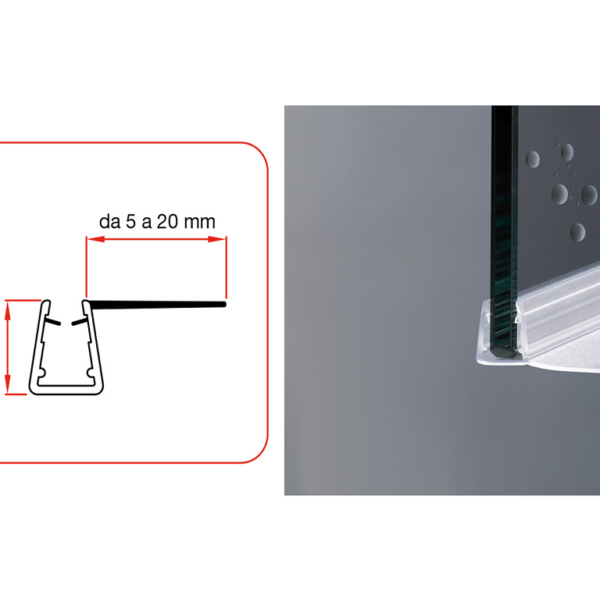 Guarnizione Box Doccia per Vetro Spessore mm.6-8 cm.200h con Gocciolatoio | mm.13x16  | Trfo