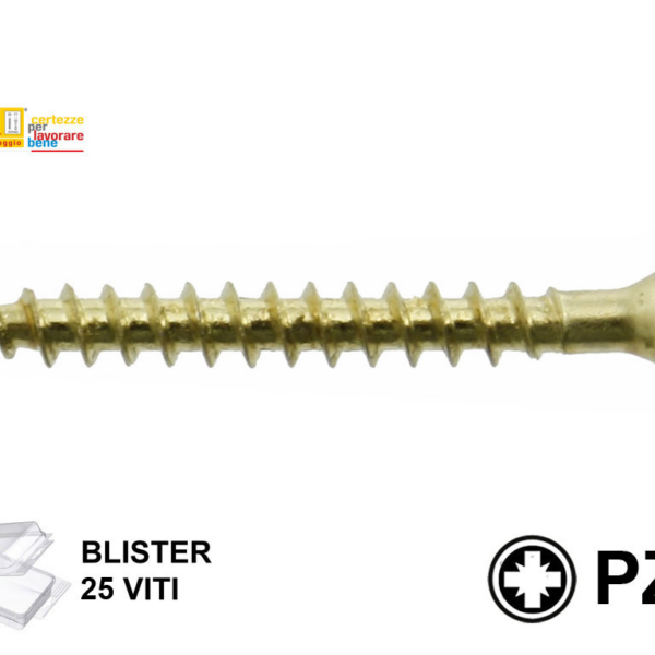 VITE TRUCIOLARE TSP IMPRONTA CROCE PZ2 OTTONATA IN BLISTER mm.4,0 VARIE LUNGHEZZE  | TECFI
