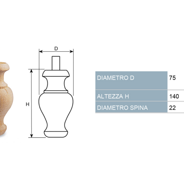 PIEDE IN LEGNO ONTANO PER RESTAURO SPINOTTO Ø22 mm.75-95 | COF